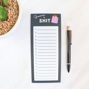 Black and White Grocery List Notepad with Pen